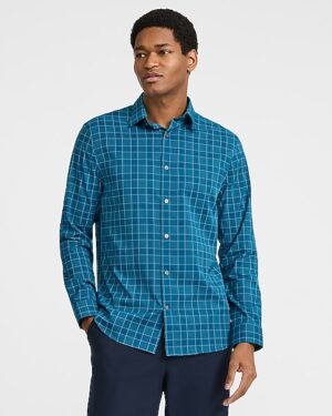 Slim Grid Plaid Wrinkle-Resistant Everyday Performance Dress Shirt