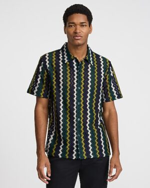 Textured Zig Zag Striped Short Sleeve Shirt