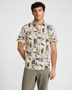 Floral Textured Poplin Short Sleeve Shirt
