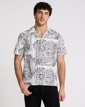 Scarf Print Cotton Stretch Short Sleeve Shirt