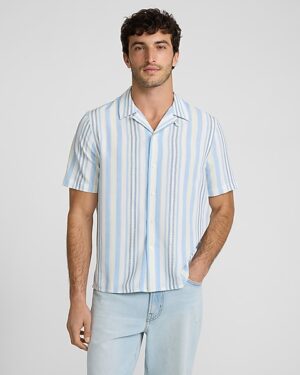 Textured Striped Short Sleeve Shirt