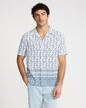 Bordered Floral Linen-Blend Short Sleeve Shirt