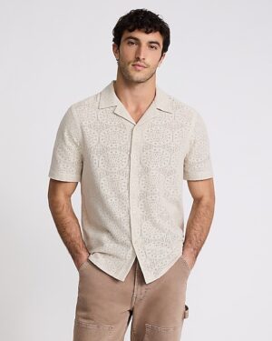 Textured Lace Cotton-Blend Short Sleeve Shirt