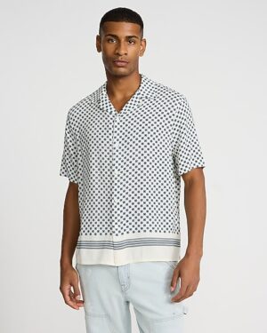 Bordered Geo Rayon Short Sleeve Shirt