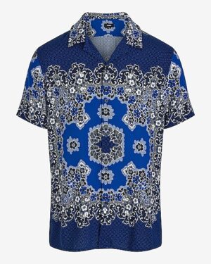 Abstract Floral Geo Rayon Short Sleeve Shirt
