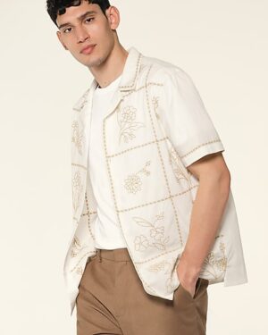 Embroidered Tile Cotton Short Sleeve Shirt