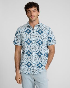 Textured Printed Cotton Stretch Short Sleeve Shirt