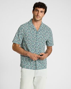 Textured Swirl Printed Cotton Stretch Short Sleeve Shirt