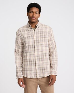 Grid Plaid Patch Pocket Stretch Flannel Shirt