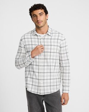Textured Lined Plaid Shirt