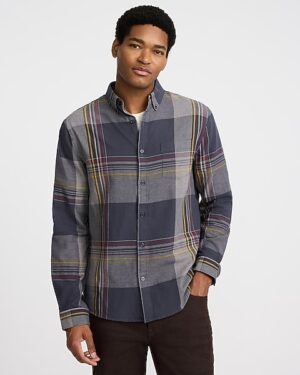 Thin Plaid Patch Pocket Stretch Flannel Shirt