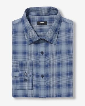 Slim Gradient Plaid Wrinkle-Resistant Everyday Performance Dress Shirt