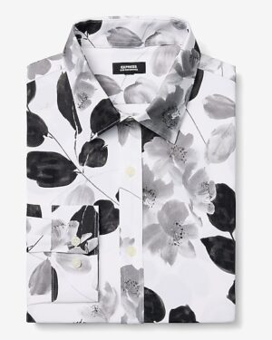 Slim Watercolor Floral Wrinkle-Resistant Everyday Performance Dress Shirt