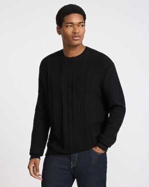 Textured Striped Crew Neck Cotton Sweater