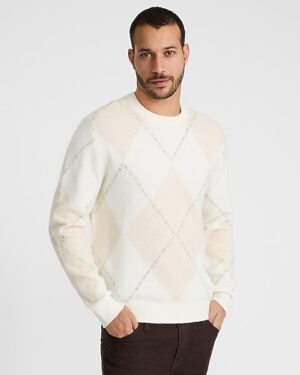 Argyle Textured Crew Neck Sweater