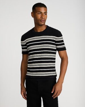 Textured Striped Short Sleeve Sweater
