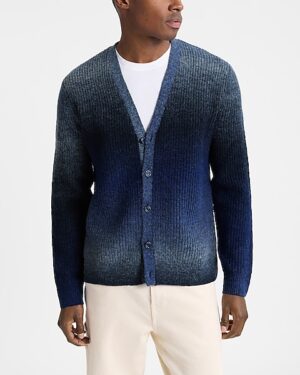 Dip Dye Gradient Ribbed V-Neck Cardigan