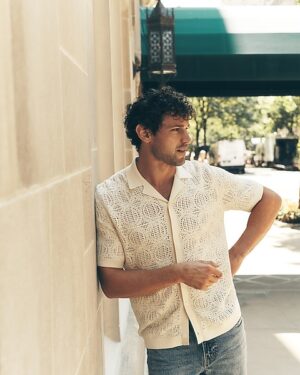 Textured Geo Crochet Cotton Short Sleeve Shirt