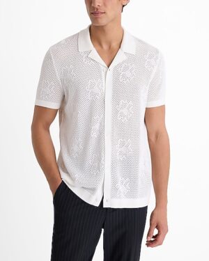 Perforated Floral Short Sleeve Sweater Polo