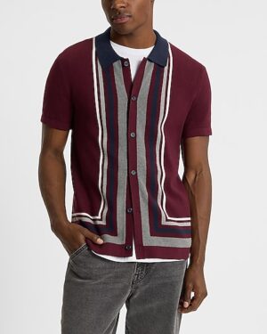 Stripe Framed Cotton Short Sleeve Sweater Polo