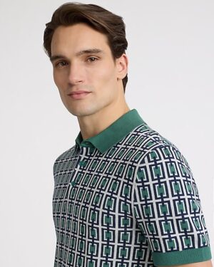 Rectangular Geo Cotton Short Sleeve Sweater Polo