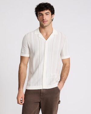 Striped Cotton-Blend Short Sleeve Sweater Polo