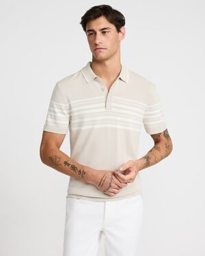 Chest Striped Cotton-Blend Short Sleeve Sweater Polo