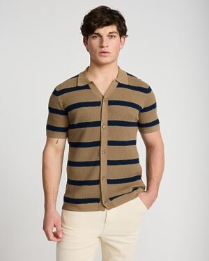Striped Cotton Short Sleeve Sweater Polo