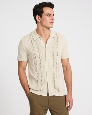 Cable Knit Short Sleeve Sweater Polo