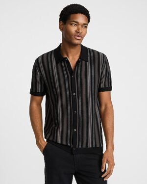Striped Cotton Short Sleeve Sweater Polo