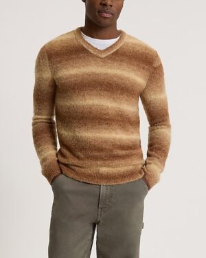 Striped Gradient Boucle Wool-Blend V-Neck Sweater