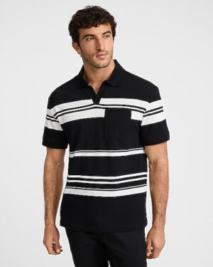 Striped Perfect Pima Cotton Johnny Collar Polo