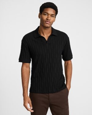 Geo Striped Textured Johnny Collar Polo
