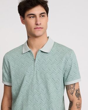 Geo Cotton Jacquard Zip Polo
