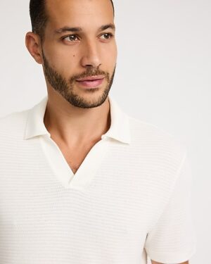 Classic Fit Textured Knit Johnny Collar Polo