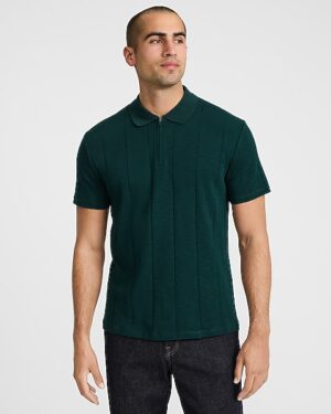Textured Stripe Cotton Quarter Zip Polo