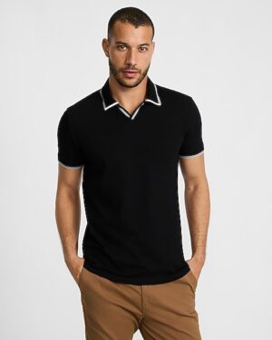Tipped Johnny Collar Luxe Pique Polo