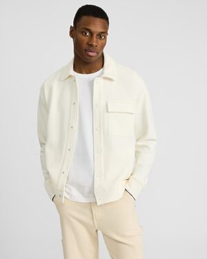 Ribbed Knit Button Front Shirt Jacket