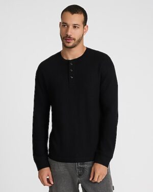 Textured Waffle Long Sleeve Henley
