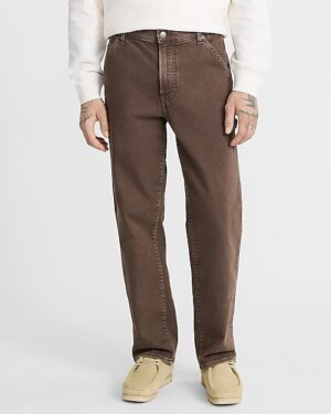 Loose Brown Hyper Stretch Carpenter Jeans