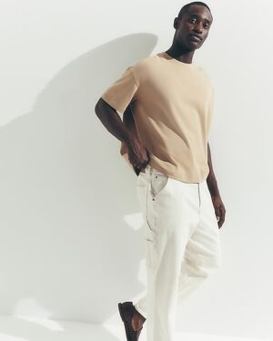 Loose Cream Stretch Carpenter Jeans