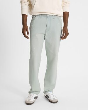 Loose Light Wash Paint Mark Stretch Carpenter Jeans