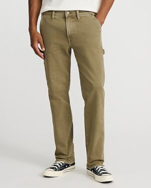 Slim Straight Olive Green Wash Hyper Stretch Carpenter Jeans