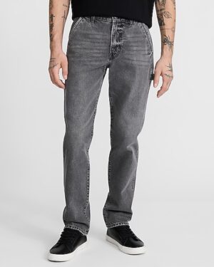 Slim Straight Gray Wash Stretch Carpenter Jeans