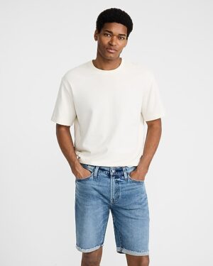 10" Light Wash Stretch Slim Denim Shorts