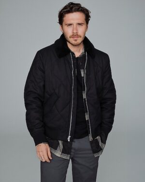 Black Quilted Bomber Jacket