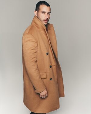 Camel Double Breasted Wool-Blend Topcoat
