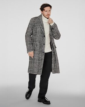 Textured Houndstooth Wool-Blend Topcoat