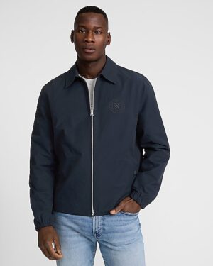 Navy Embroidered NYC Graphic Zip Jacket