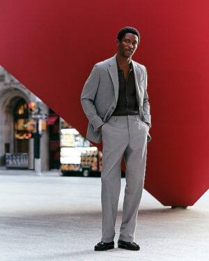 Relaxed Gray Stretch Suit Pant